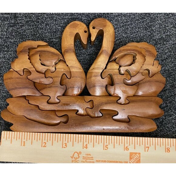 Handcrafted Intarsia Wooden Swan Puzzle Decor - 6.5" x 4.5" - Rustic Natural - Picture 3 of 3